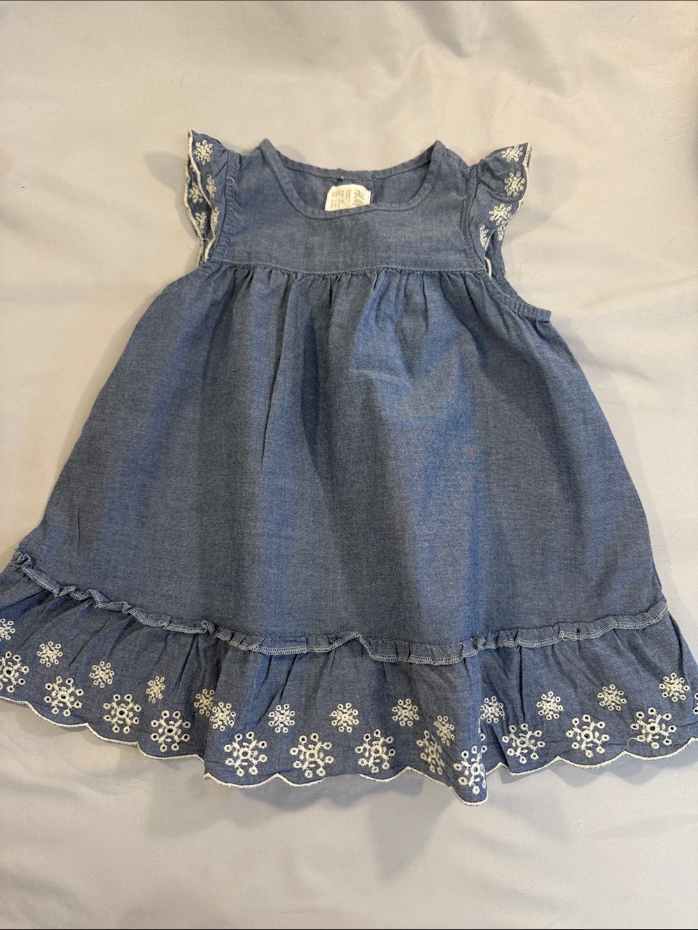 H&M Denim-Look Blue Dress with White Floral Embroidery